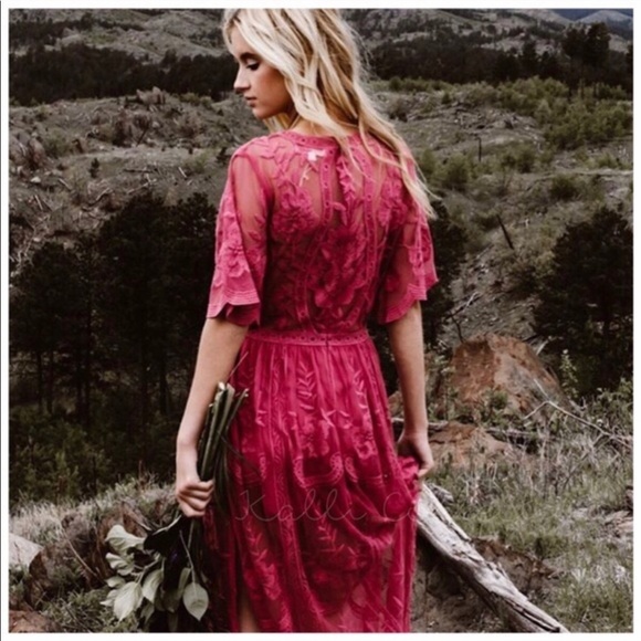 SALE🌷Boho floral lacy romper maxi dress wine - Picture 3 of 5